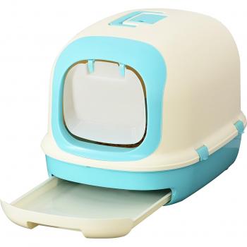 PawHut Arenero para Gatos con Asa de Transporte, Doble Fondo, Bandeja Extraíble, Pala y Filtro de Carbón Activo en Beige y Verde