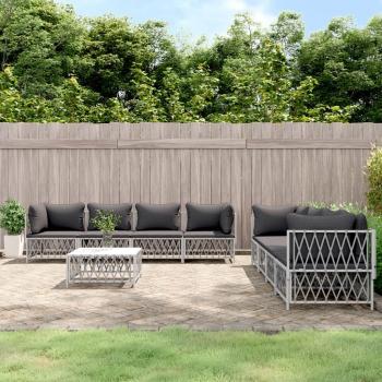 vidaXL 9-Piece White Steel Garden Lounge Set with Cushions
