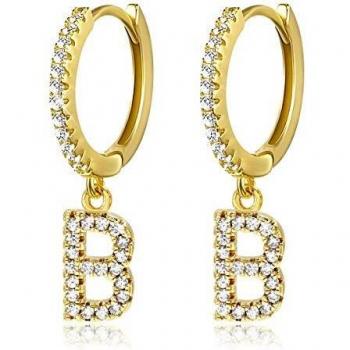 Pendientes de aro con inicial A-Z para mujer, chapados en oro blanco de 14 quilates, circonita cúbica, personalizados, 26 letras, regalo para ella