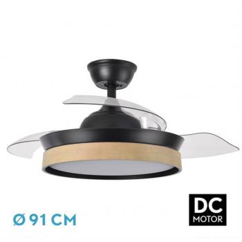 Ventilador de Techo DC Iglu Negro/Haya 72W con 3 Aspas Desplegables