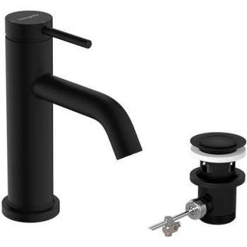 Grifo Monomando para Lavabo Hansgrohe Tecturis S 80 CoolStart, Mattschwarz, Vaciador Automático, Ahorro de Agua, Ausladung 108 mm