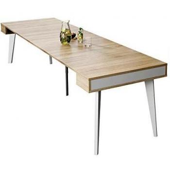 Skraut Home - Mesa Consola Extensible hasta 239,6 cm - Dimensiones Cerrada: 79 x 90 x 54 cm - Modelo Nordic - Acabado en Roble Cepillado y Blanco Mate - Material Resistente