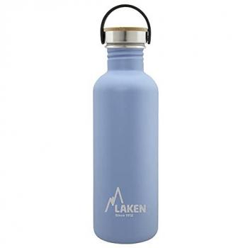Botella de Agua Laken Basic 1L Acero Inoxidable con Tapón de Bambú, Boca Ancha, Color Azul - Reutilizable, Ideal para Montaña, Camping y Deportes