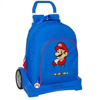 Mochila Escolar con Carro Safta Evolution Super Mario Play - Diseño Ergonómico, Amplio Espacio de Almacenamiento, Bolsillos Multifuncionales, Ideal para Niños, Dimensiones 32x15x42 cm