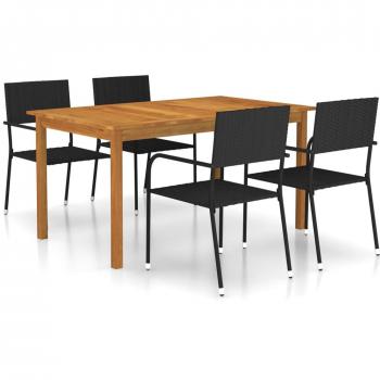 Juego de comedor para jardín de 5 piezas negro