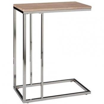 Mesita Auxiliar de Madera y Acero Inoxidable Plateada de 45x25x61 cm - LOLAhome