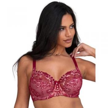 Pour Moi Women's Sofia Red Lace Embroidered Side Support Bra - Size 34D