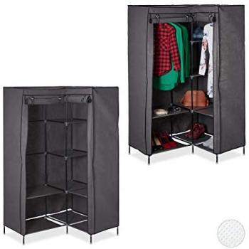 Set de 2 Armarios Esquinero de Tela, Roperos con 8 Baldas y 2 Barras, Sistema de Encajado, 2 Puertas, 169x100x83cm, Antracita