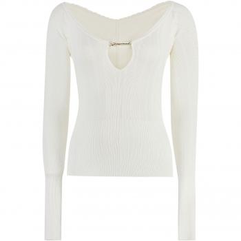 Jacquemus Women's Pralù Ribbed Long Sleeve Viscose-Blend Top in White, Size XS
