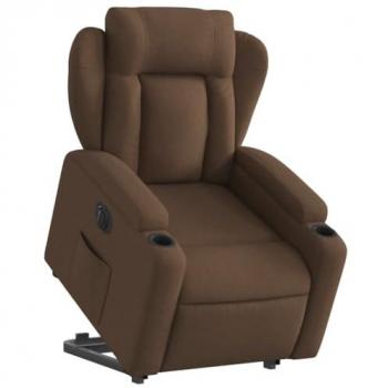 Sillón eléctrico reclinable elevable de tela marrón con respaldo y reposabrazos, asiento ajustable, disponible en colores marrón, gris claro, gris oscuro y negro