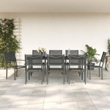 9 Piece Black Steel and Textilene Garden Dining Set