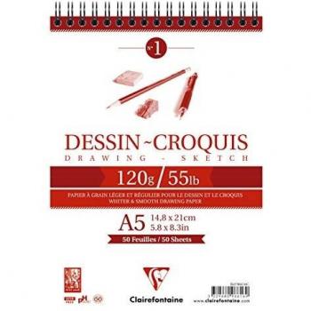 Bloc de Dibujo Espiralado A5 Clairefontaine 120g, 50 Hojas