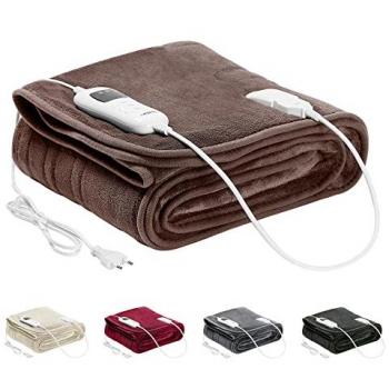 Manta Eléctrica AREBOS 160 x 120 cm - 9 Niveles de Temperatura - Temporizador de 1 a 9 horas - Protección contra Sobrecalentamiento - Lavable en Máquina - Color Marrón