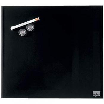 Pizarra Magnética de Vidrio Nobo Diamond 45x45 cm, Negra, Secado Rápido, Sin Marco, Incluye Marcador y Imán