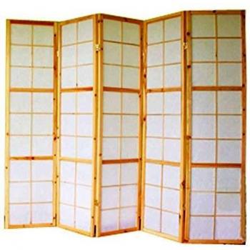 Biombo de 5 paneles en madera natural y papel de arroz 175x220cm PAR06035