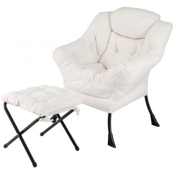 Beige Modern Lazy Sofa Chair with Folding Footrest and Head Pillow