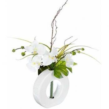 Arreglo de Orquídeas Artificiales con Jarrón de Cerámica Blanco H 44 cm