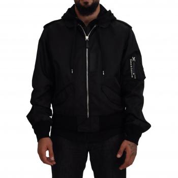 Dolce & Gabbana Black Nylon Hooded Full Zip Men Coat Jacket - IT50 | L