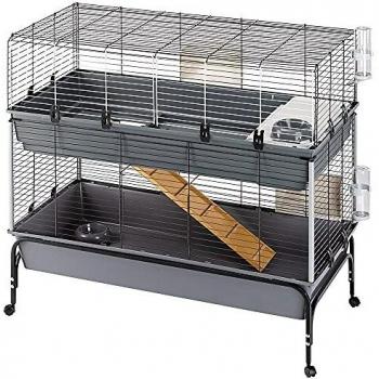 Ferplast Jaula de Dos Pisos para Conejos Rabbit 120 Double, Lado Frontal Abrible, Soporte y Accesorios Incluidos