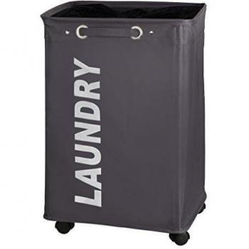 WENKO Pongotodo Quadro taupe - Saco para la ropa sucia Capacidad: 79 l, Poliéster, 40 x 60 x 33 cm, Gris oscuro