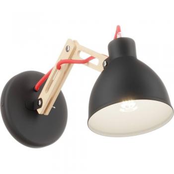 Aplique de pared Lamkur Skansen, brazo de madera ajustable, negro