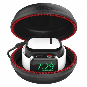 Moretek Funda de Transporte Base de Carga para Apple Watch y Airpods, Apple Watch 38mm y 42mm Protector Caso de carga para Series 1/Series 2/Series 3/Edition, Nike +/Hermès, Estación de acoplamiento de Carga para Apple Airpods