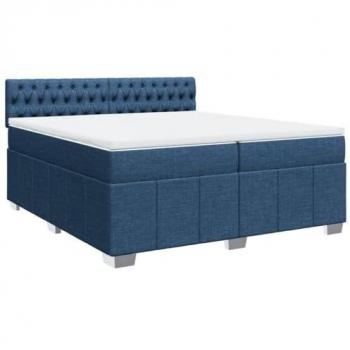 Cama box spring con colchón de muelles en tela azul 200x200 cm