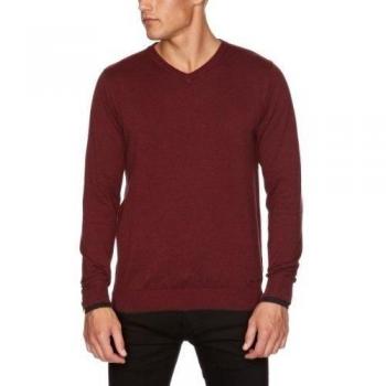 Guided Products - Jersey de punto con cuello de pico para hombre, talla 2XL, color Borgoña