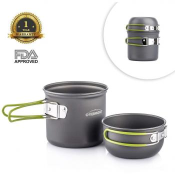 OVERMONT 2pics Kit de Utensilios de Cocina vajilla ollas para Camping Senderismo excursión al Aire Libre de Aluminio