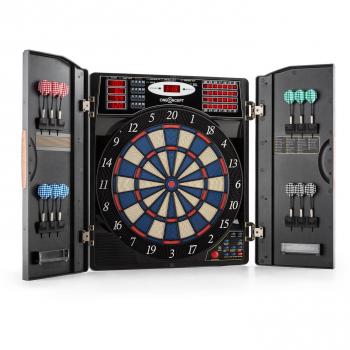 Oneconcept Masterdarter - Diana automática, Diana electrónica, Dardo electrónico, Juego electrónico, 38 Juegos Distintos, hasta 16 Jugadores, LED, 12 Dardos, Negro