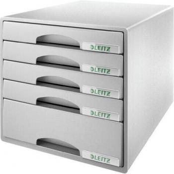 Leitz Plus 52110085 - Buc de cajones, A4, 5 cajones, Gris, Plástico