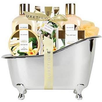 Set de Spa para el Hogar a Vainilla,Set de Regalo de Baño con Bañera,Regalos Pequeños para Mujer,Set de Baño y Ducha con 8 Piezas, Incluye Gel de Ducha, Baño de Burbujas, Esponja de Baño