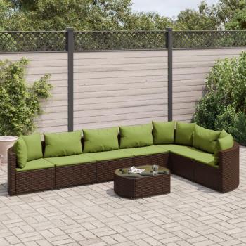 8-Piece Brown Poly Rattan Garden Sofa Set with Cushions