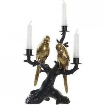 Candelabro DKD Home Decor Negro Dorado Resina Loro Tropical 22,5 x 13 x 29,5 cm