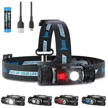 WUBEN H1 Linterna Frontal LED Recargable, Blancos y Rojos Múltiples Fuentes De Luz, 1200 Lumens Luz Frontal Cabeza 10 modos Impermeable Ajustable Linterna Cabeza para Camping, Pesca, Running