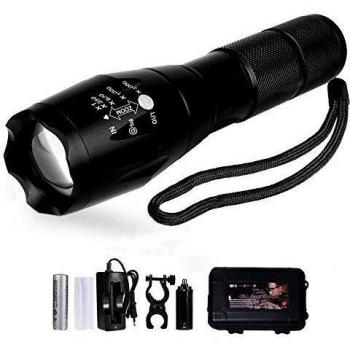 Linterna LED Alta Potencia con 1200 Lúmenes , Antorcha de Mano pequeña portátil a 18650 Batería recargable, 5 Modos de Luz, Zoom ajustable, Mini Linterna LED impermeable para Ciclismo y Camping