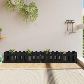 Arriate elevado de jardín con valla de madera de pino negro 200x30x30cm
