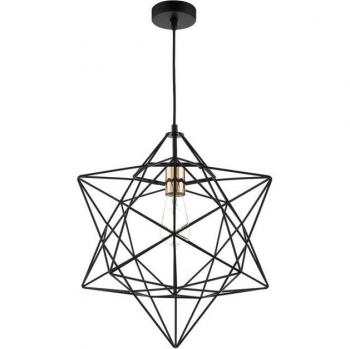 Lámpara colgante Luanda negro mate y cobre pulido 1 luz, marco de alambre, detalle de cobre brillante, casquillo E27