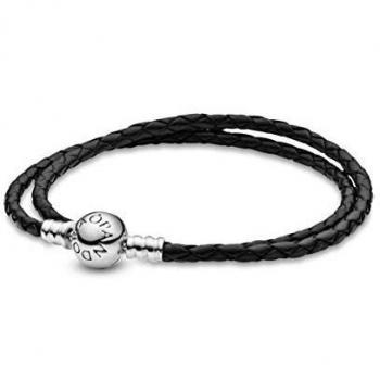 Pandora Moments Double Braided Black Leather Charm Bracelet - 41cm