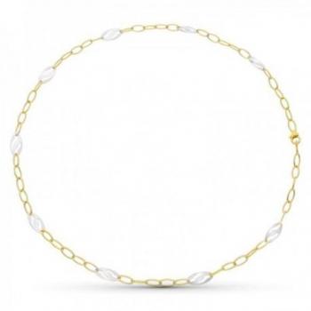Gargantilla oro bicolor 18k mujer eslabones ovalados combinados formas caladas mosquetón