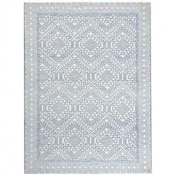 Alfombra moderna de sala de estar 300 x 400 cm azul y blanca con patrón geométrico minimalista