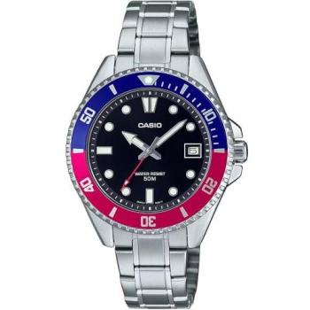 Casio MDV-10D-1A3 Men's Analog Quartz Watch with Black Dial and Silver Grey Stainless Steel Bracelet