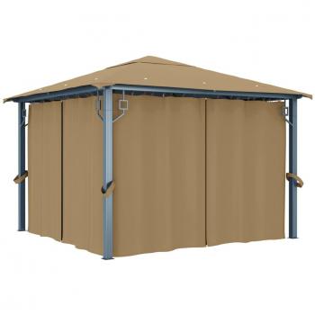 Gazebo con carpa 300x300 cm Mole de aluminio gris, cenador con cortina gris taupe, estructura de aluminio, dimensiones de 300x300 cm