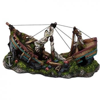 Barco Tres Mástiles L - Decoración para Acuario en Polirresina 38,2 x 17,5 x 20 cm