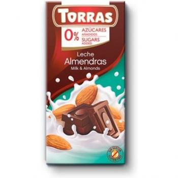 Torras Chocolate con Leche y Almendras Sin Gluten Sin Azúcar 75g