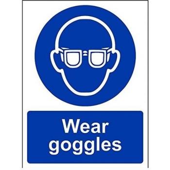 VSafety 41040AN-S Señal de EPI obligatorio con textoWear Goggles, autoadhesiva, vertical, 15 x 20 cm, color azul