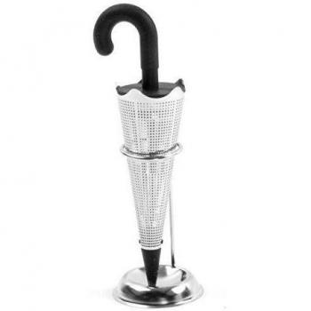 Wahou 34-2K-009 - Infusor de té con soporte antigoteo, acero inoxidable y silicona, diámetro 4,8 x altura 14 cm, color gris y negro