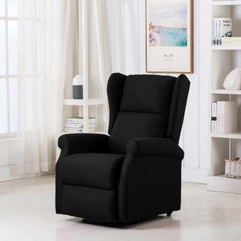Sillón elevable ergonómico de tela negro con sistema de elevación y reclinable