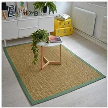 Alfombra de Jonc de Mar 160x230 cm - Diseño Chevron con Borde de Algodón Verde Oliva