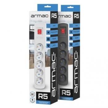 Regleta de enchufes Armac R5, sistema antisobretensiones, 5 enchufes, 1,5 m de cable, color gris